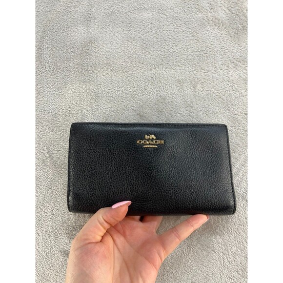Coach Handbags - COACH Signature Coated Leather Wristlet Wallet Black